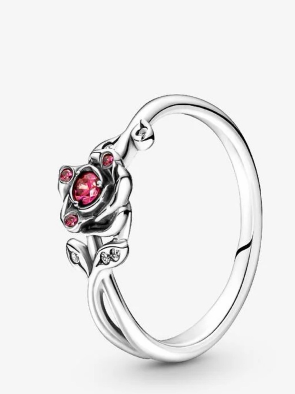 Pandora x Disney Beauty & The Beast Silver Floral Pink Crystal Ring - Women sz7